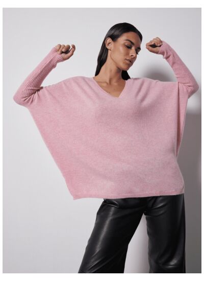 Pull poncho cachemire Faustine CERISIER