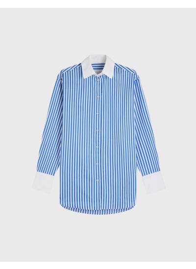 Chemise mathilde oversize en popeline rayée bleu
