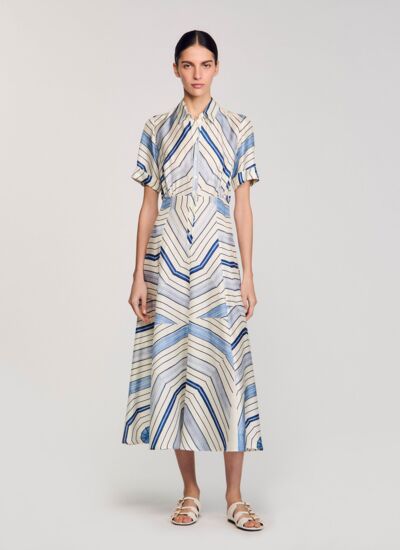 Sandro Robe midi en soie imprimé spirales