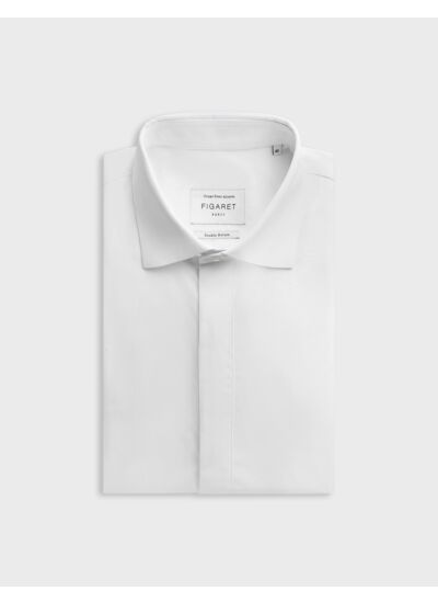 Chemise col italien avec gorge cachée et plastron en popeline unie blanc
