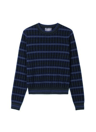 Pull col rond à rayures texturées - Femme - MARINE/NOIR/KHOL
