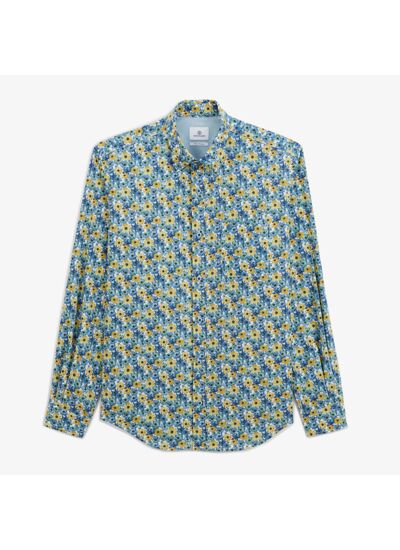 Chemise regular bleu aviateur imprimé bleuet