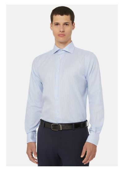 Chemise À Rayures Bleu Clair En Sergé De Coton Regular