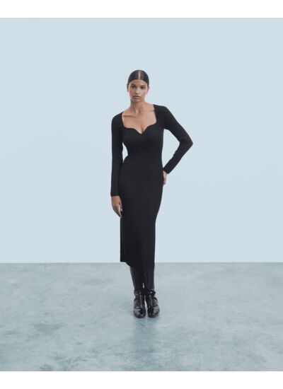 Robe Longue Manche Longue Decolleté Coeur