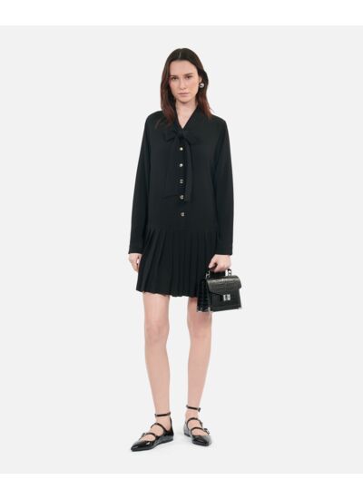 Robe Noire Courte Avec Plissage Femme