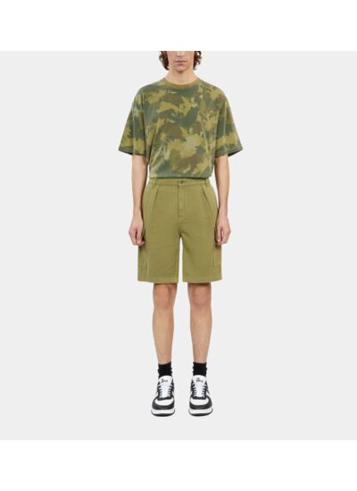 Short Cargo Kaki En Coton Et Lin Homme