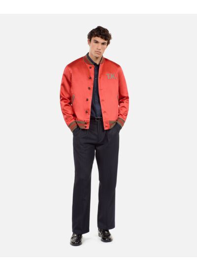 Blouson Rouge Satiné Avec Patchs Homme