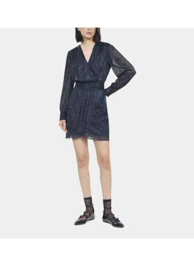 Robe Courte En Jersey Métallisé Bleu Marine Femme