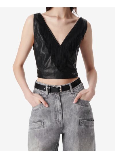 Top En Cuir À Franges