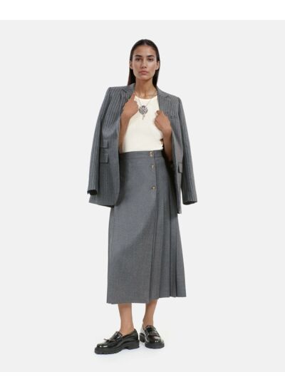 Jupe Longue Plissée En Laine Grise Femme