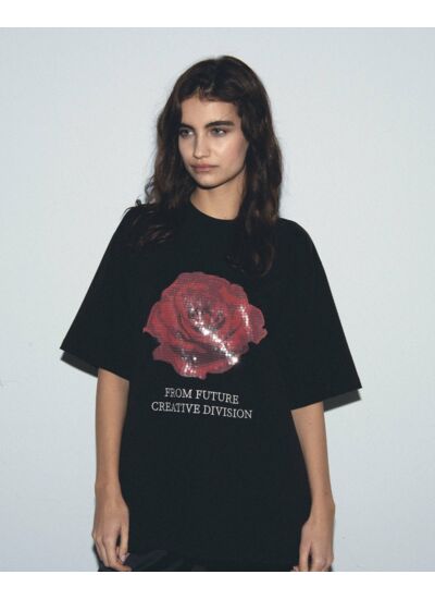 T-shirt Col Rond Manches Courtes Rose