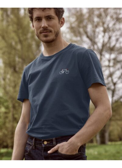 T-shirt bleu marine broderie vélo