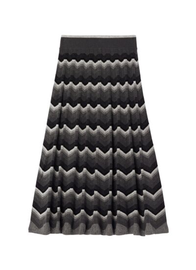 Jupe plissée à chevrons - Femme - NOIR/GRIS ARGENTE