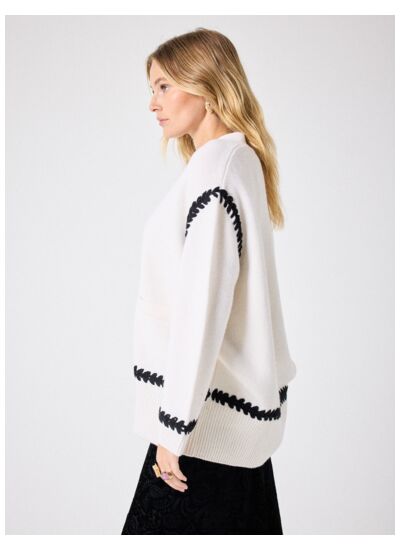 Gilet en laine cosmique ECRU/NOIR