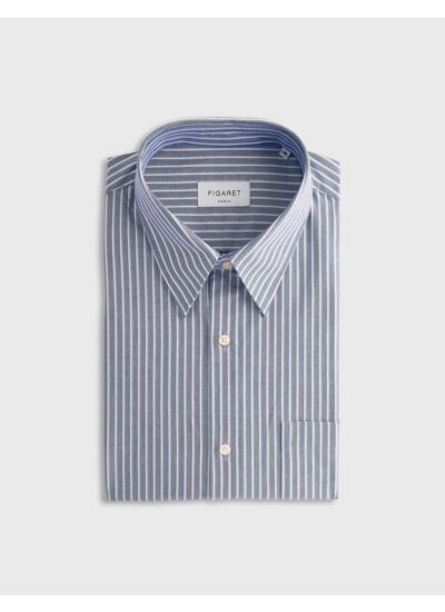 Chemise aurélien col prodigieux boutonné avec poche poitrine en oxford rayé marine