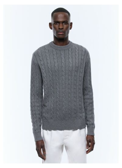 Pull à torsades en laine et coton