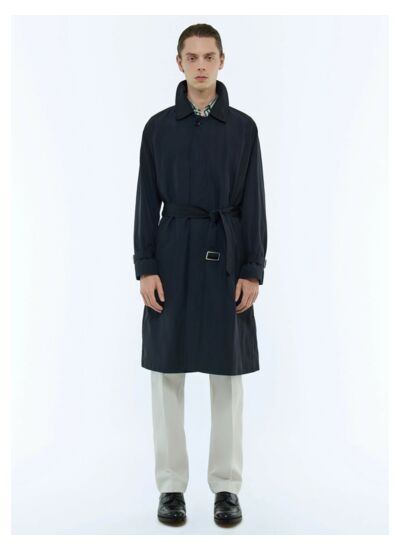 Manteau long à ceinture en coton mélangé