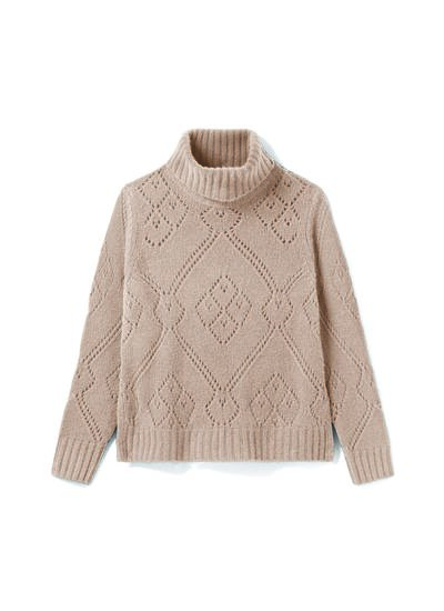 Pull col roulé losanges pointelle - Femme - CORDE