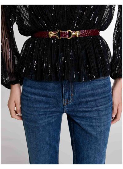 Ceinture fine en cuir à mors lion