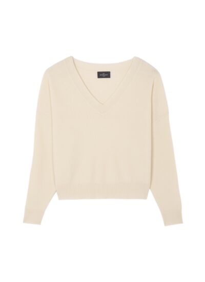 Pull col V en côtes - Femme - NATUREL