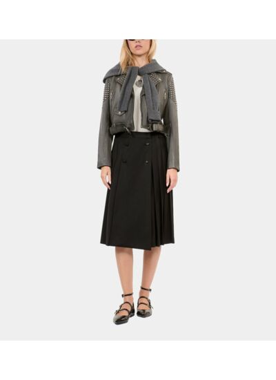 Blouson Clouté En Cuir Noir Femme