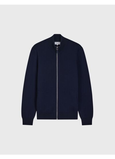 Cardigan zippé gregory en laine mérinos unie marine