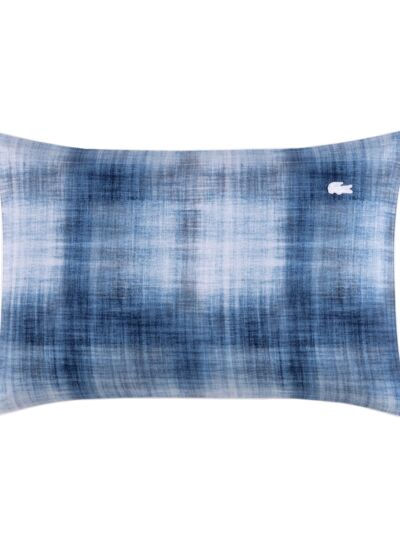 Lacoste - Taie d'oreiller en satin de coton lavé bleu, L Denim