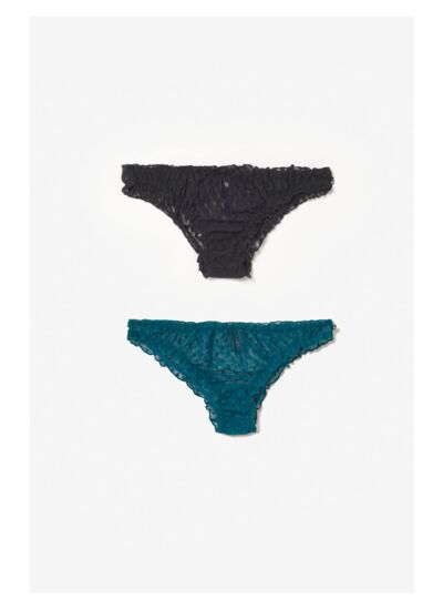 Lot de 2 culottes Passion en dentelle noire et bleue