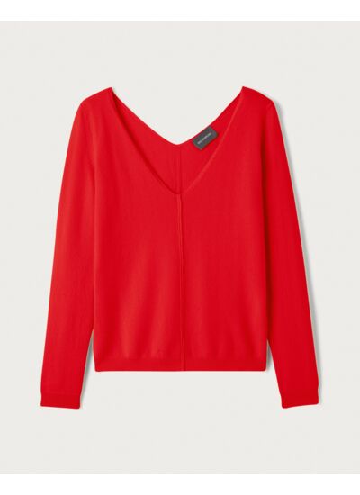 Pull V cintré col à même finitions nervures verticales - Femme - ROUGE GORGE