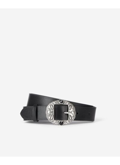 Ceinture En Cuir Noir Avec Pièces Métalliques