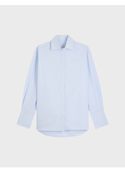 Chemise longue oversize irene en popeline unie bleu