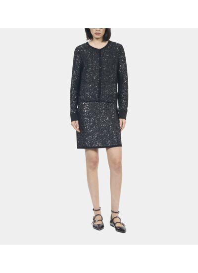 Cardigan À Sequins En Maille Noire Femme