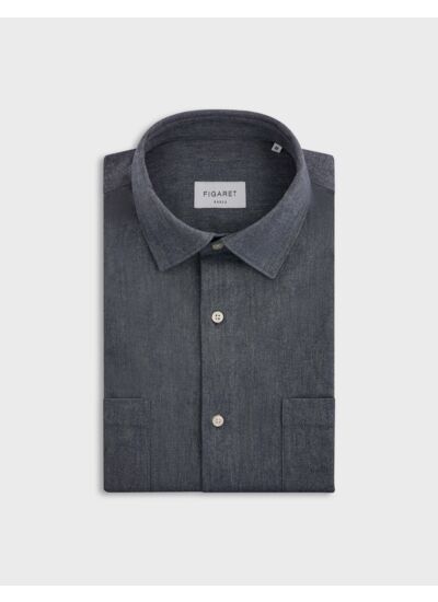 Chemise leonard col français avec deux poches poitrine en oxford gratté uni marine