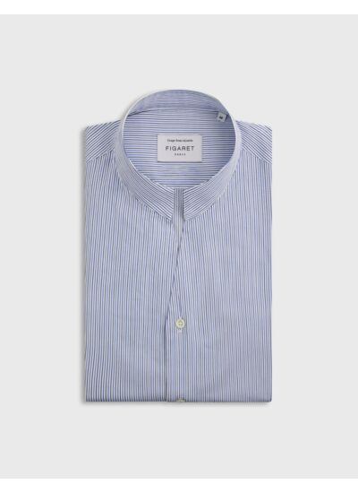 Chemise carl col droit ouvert en popeline rayée bleu