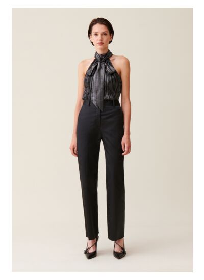 Pantalon satiné slim droit noir