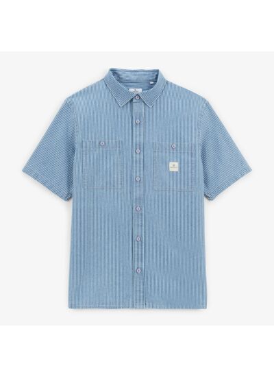 Chemise manches courtes San en denim rayé bleu indigo