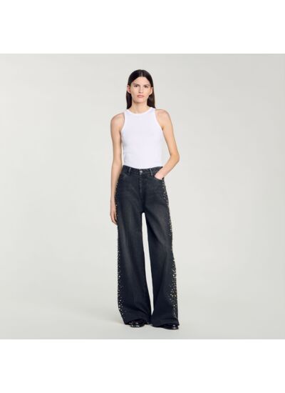 Jean large strassé