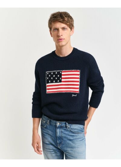 Flag Intarsia Crew Neck Sweater