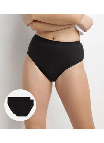 Lot de 2 slips noirs Femme Pur Coton taille haute