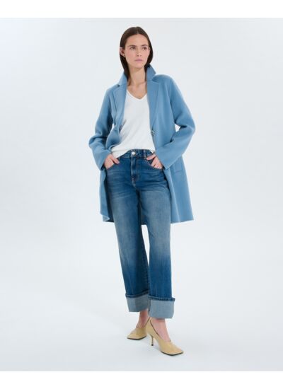 Manteau mi-long bleu