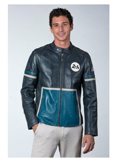 Blouson cuir 24H le mans Karl navy.ocean blue