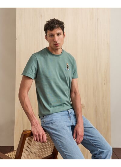 T-shirt vert clair broderie beagle skate