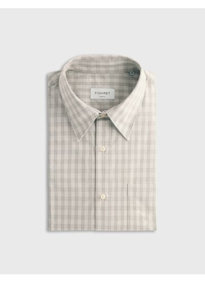 Chemise arnold col prodigieux avec poche poitrine en popeline à carreaux ecru
