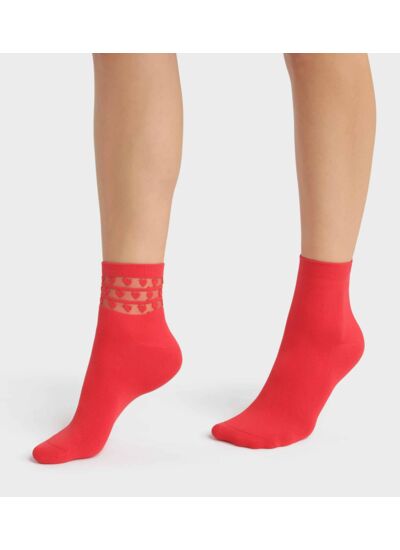 Lot de 2 paires de socquettes femme microfibre Rouge à coeurs Dim Skin