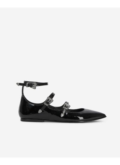 Ballerines En Cuir Noir Avec Boucles Western