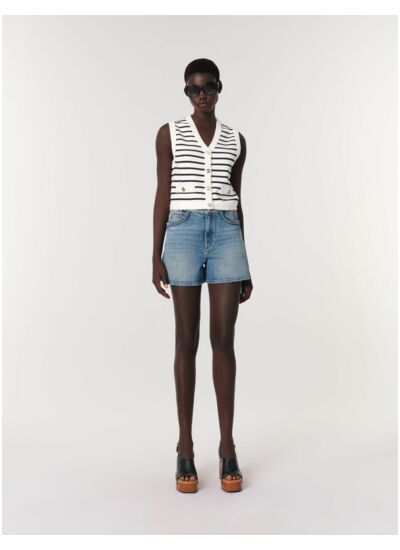 Cardigan sans manches à rayures