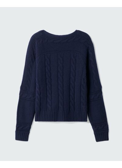 Pull col bateau jeux de torsades - Femme - MARINE