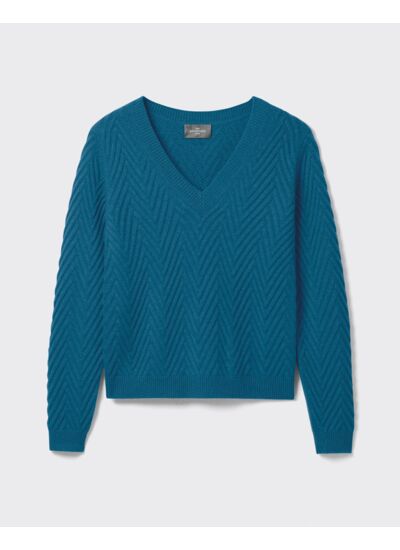 Pull V à chevrons reliéfés - Femme - BLEU CANOE