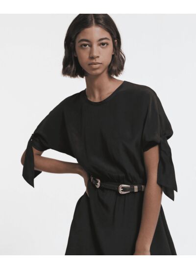 Robe Courte Manches Courtes Elastique Taille Femme