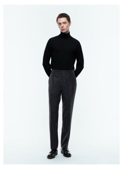 Pantalon droit en laine mouchetée